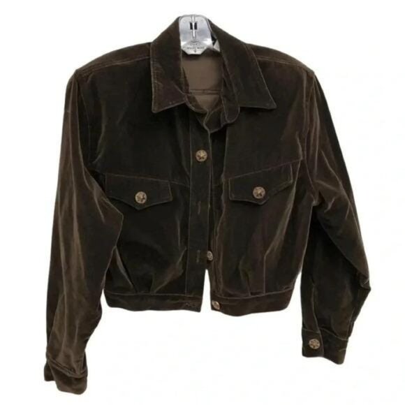 Vintage Opal by Lorraine Wardy Brown Velvet Cotton 2-Piece Set – Cropped Jacket - Picture 3 of 8